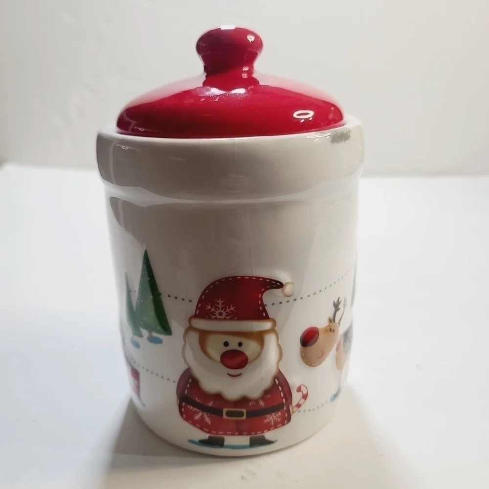 Christmas Santa Reindeer Presents Ceramic Canister